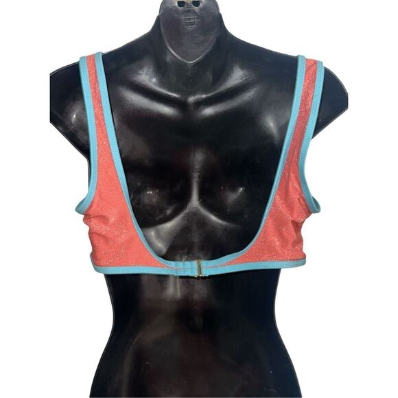 NEW WITH TAGS BEAUTIFUL No Boundaries Bikini Top Shimmering Orange With Blue Tri - Picture 3 of 5